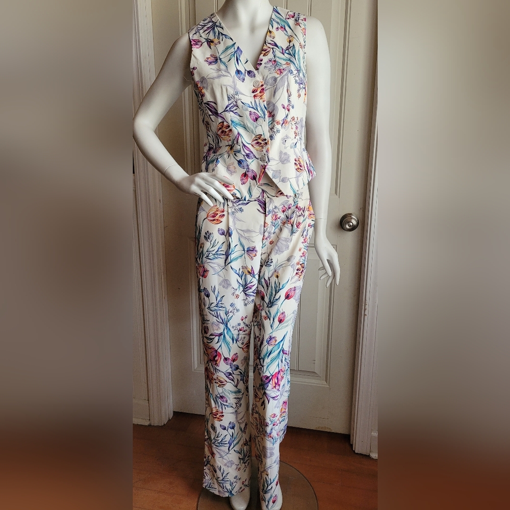 NWT Steve Madden Cream Purple Pink Aquamarine Vest And Pants Small